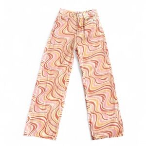 Retro Orange and Pink Wave High Rise Wide Leg Denim Size 27”